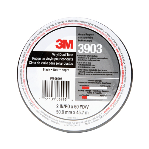 3903 Vinyl Duct Tape, 1245 mm (49") W x 46 m (151') L, 6.5 mils, Black D. Morneault & Fils