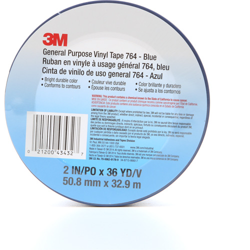 764 General-Purpose Vinyl Tape, 50.8 mm (2") W x 32.9 m (108') L, 5 mils, Blue D. Morneault & Fils