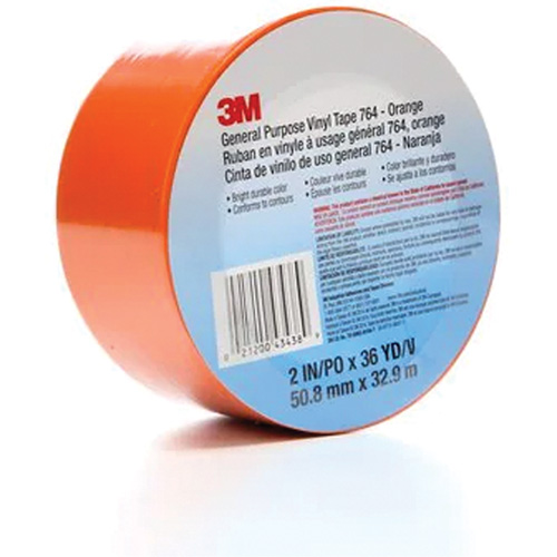 Ruban en vinyle pour travaux g&eacute;n&eacute;raux 764, 50,8 mm (2") la x 32,9 m (108') lo, 5 mils, Orange D. Morneault & Fils