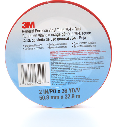 764 General-Purpose Vinyl Tape, 50.8 mm (2") W x 32.9 m (108') L, 5 mils, Red D. Morneault & Fils