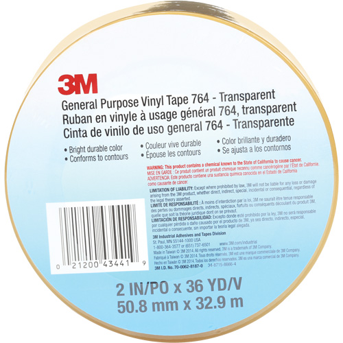 Ruban en vinyle pour travaux g&eacute;n&eacute;raux 764, 50,8 mm (2") la x 32,9 m (108') lo, 5 mils, Transparent D. Morneault & Fils