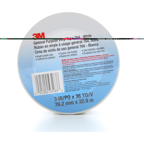 Ruban en vinyle pour travaux g&eacute;n&eacute;raux 764, 76 mm (3") la x 32,9 m (108') lo, 5 mils, Blanc D. Morneault & Fils