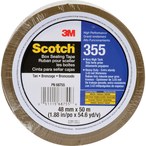 Scotch&reg; Box Sealing Tape 355, Hot Melt Adhesive, 3.15 mils, 48 mm (2") x 50 m (164') D. Morneault & Fils