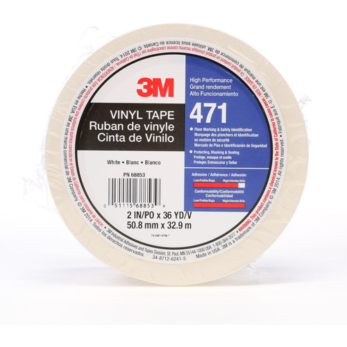 471 Vinyl Tape, 50.8 mm (2") W x 32.9 m (108') L, 5.2 mils, White D. Morneault & Fils