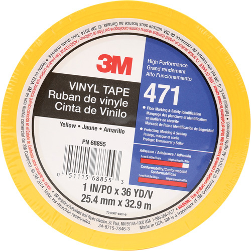 471 Vinyl Tape, 25.4 mm (1") W x 32.9 m (108') L, 5.2 mils, Yellow D. Morneault & Fils