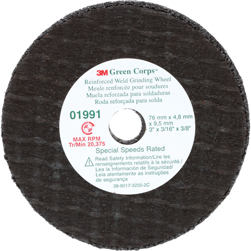 Green Corps Cut-Off Wheel, 3" x 0.188", 3/8" Arbor, Type 1, Aluminum Oxide, 35000 RPM D. Morneault & Fils