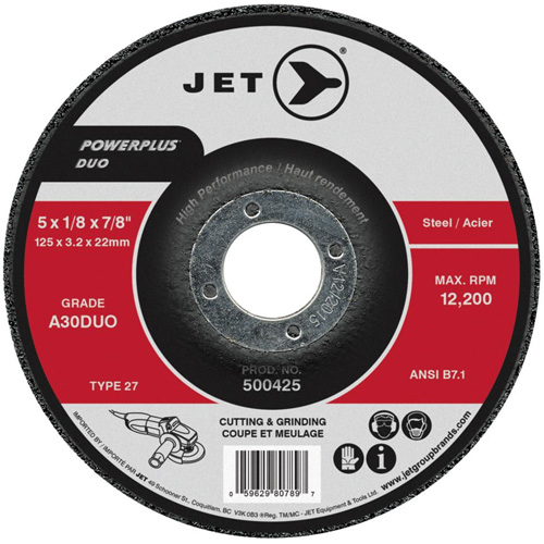 Meule/disque de coupe POWERPLUS DUO, 4-1/2" x 1/8", Arbre de 7/8", Type 27, Grain de A30DUO D. Morneault & Fils