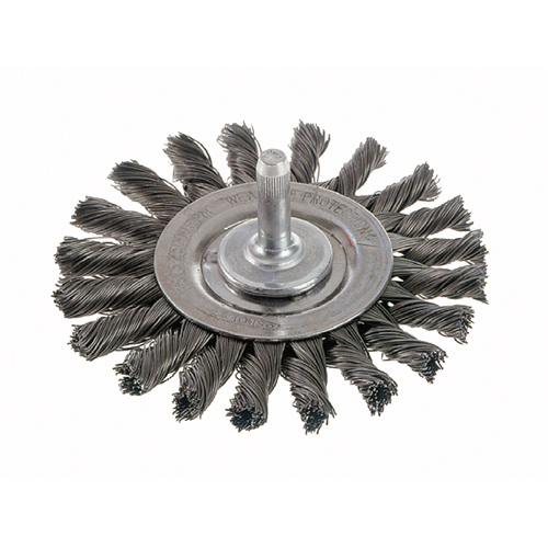 Knot Wire Wheel Brushes - Standard Twist Knot with 1/4" Shank, 3" Dia., 0.014" Fill, Steel D. Morneault & Fils