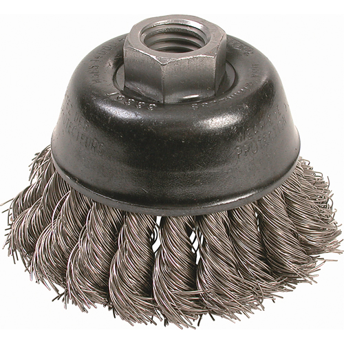 Knot Wire Cup Brushes - High Speed Small Grinder, 2-3/4" Dia. x 5/8"-11 Arbor D. Morneault & Fils