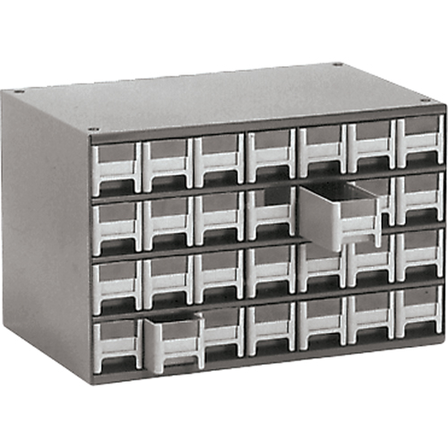 Casiers modulaires pour pi&egrave;ces, Acier, 28 tiroirs, 17" x 10-9/16" x 2-2/16", Gris D. Morneault & Fils