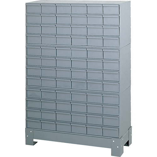Industrial Drawer Cabinet With Base, 72 Drawers, 34-1/8" W x 12-1/4" D x 48-1/8" H, Grey D. Morneault & Fils