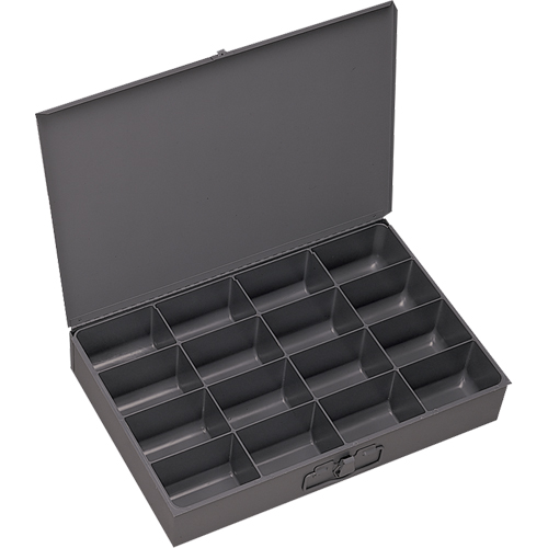 Compartment Scoop Boxes, Steel, 16 Slots, 13-3/8" W x 9-1/4" D x 2" H, Grey D. Morneault & Fils