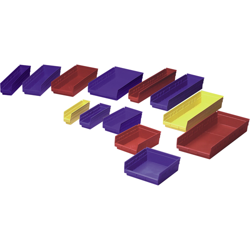 Shelf Bins, 11-1/8" W x 4" H x 17-7/8" D, Red, 40 lbs. Capacity D. Morneault & Fils