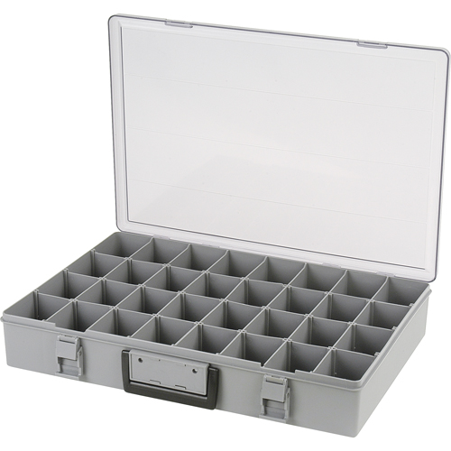 Compartment Case, Plastic, 32 Slots, 18-1/2" W x 13" D x 3" H, Grey D. Morneault & Fils