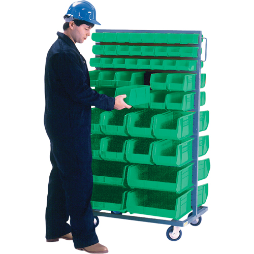 Support mobile deux c&ocirc;t&eacute;s pour bacs, &agrave; deux c&ocirc;t&eacute;s, 96 bacs, 36" la x 24" p x 63" h D. Morneault & Fils