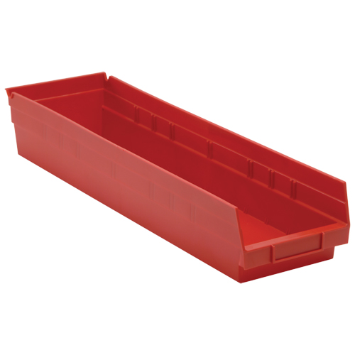 Shelf Bins, 6-5/8" W x 4" H x 23-5/8" D, Red, 50 lbs. Capacity D. Morneault & Fils