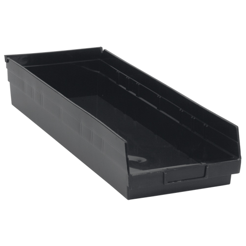 Economy Shelf Bin, 8-3/8" W x 4" H x 23-5/8" D, Black, 60 lbs. Capacity D. Morneault & Fils