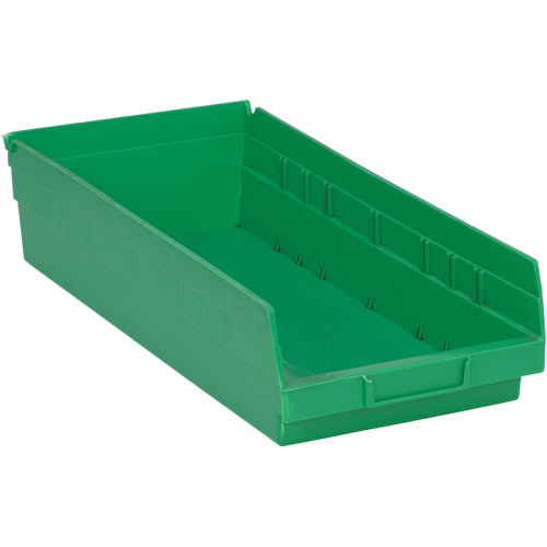 Shelf Bins, 8-1/8" W x 4" H x 17-7/8" D, Green, 40 lbs. Capacity D. Morneault & Fils