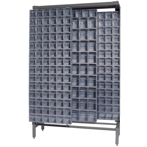 Syst&egrave;me de stockage &agrave; glissi&egrave;re &agrave; bacs basculants autonome, 48" la x 18" p x 77" h, 303 tiroirs D. Morneault & Fils