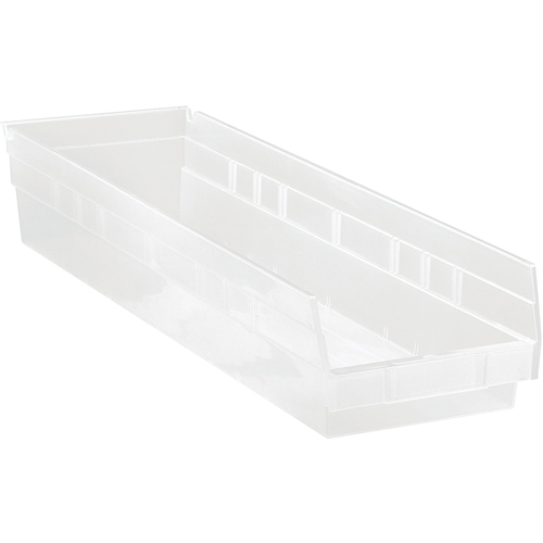 Shelf Bins, 6-5/8" W x 4" H x 23-5/8" D, Clear, 50 lbs. Capacity D. Morneault & Fils