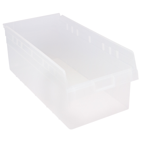 Store-Max Shelf Bins, 11-1/8" W x 8" H x 23-5/8" D, Clear, 68 lbs. Capacity D. Morneault & Fils