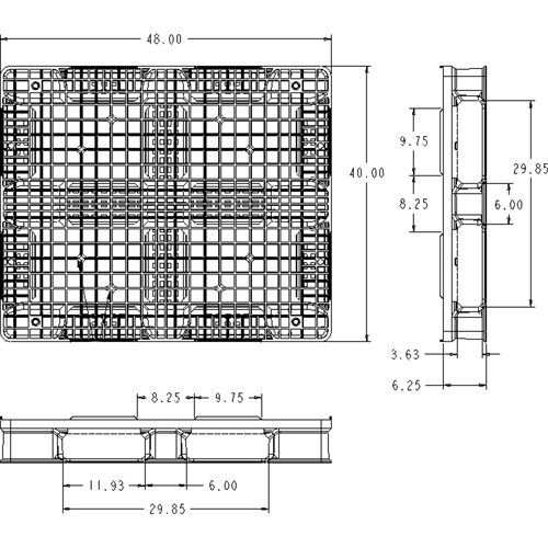 Palette en plastique RackoCell, Acc&egrave;s de Quatre c&ocirc;t&eacute;s, 48" lo x 40" la x 6-1/3" h D. Morneault & Fils