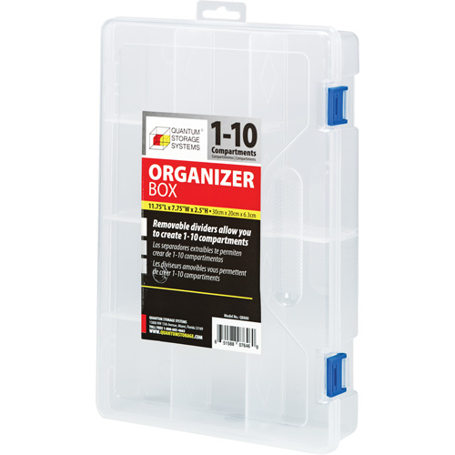 Plastic Compartment Box, 7.75" W x 11.75" D x 2.2" H, 10 Compartments D. Morneault & Fils