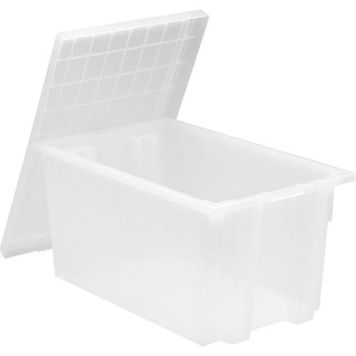 Heavy-Duty Stack & Nest Tote, 10" x 19.5" x 23.5", Clear D. Morneault & Fils