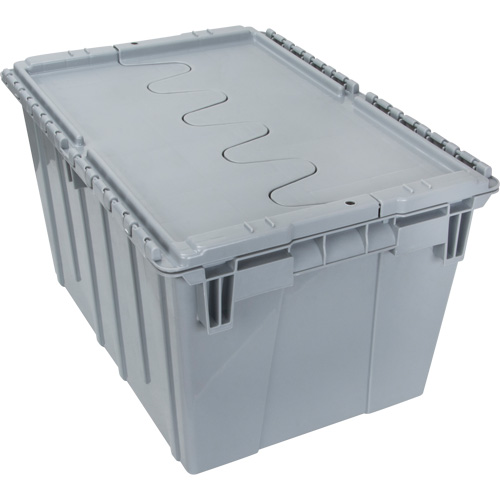 Flip Top Plastic Distribution Container, 21.65" x 15.5" x 12.5", Grey D. Morneault & Fils