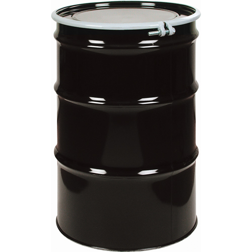 Barils en acier, 55 gal. US (45 gal. imp.), Non doubl&eacute;, Noir, Dessus ouvert, 1A2/Y1.4/140, Calibre 20 D. Morneault & Fils