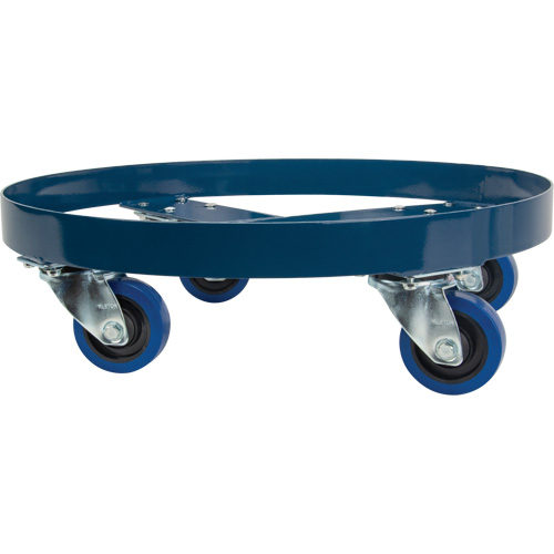 Chariot pour baril, Acier, Capacit&eacute;e 1400 lb, Diam&egrave;tre 24", Roue en &eacute;lastique bleu D. Morneault & Fils