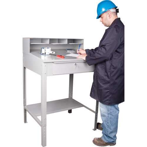 Open Floor Style Shop Desk, 34-1/2" W x 30" D x 53" H, Grey D. Morneault & Fils