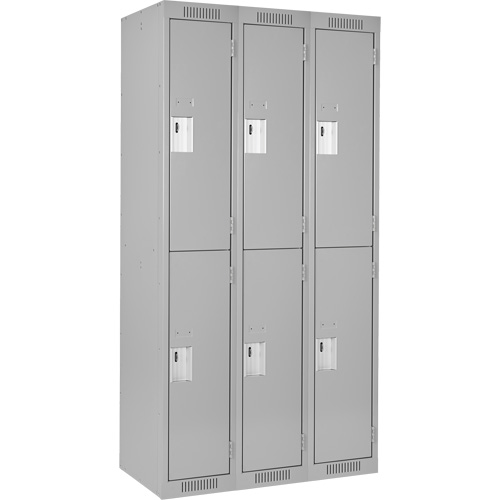 Clean Line Lockers, 2 -tier, Bank of 3, 36" x 18" x 72", Steel, Grey, Rivet (Assembled) D. Morneault & Fils