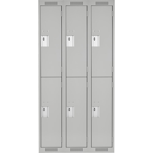 Clean Line Lockers, 2 -tier, Bank of 3, 36" x 18" x 72", Steel, Grey, Rivet (Assembled) D. Morneault & Fils