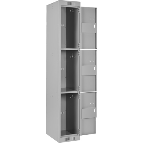 Clean Line Lockers, 3 -tier, Bank of 3, 36" x 18" x 72", Steel, Grey, Rivet (Assembled) D. Morneault & Fils