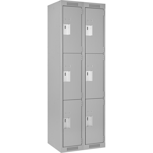 Clean Line Lockers, 3 -tier, Bank of 2, 24" x 18" x 72", Steel, Grey, Rivet (Assembled) D. Morneault & Fils