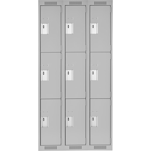 Clean Line Lockers, 3 -tier, Bank of 3, 36" x 18" x 72", Steel, Grey, Rivet (Assembled) D. Morneault & Fils