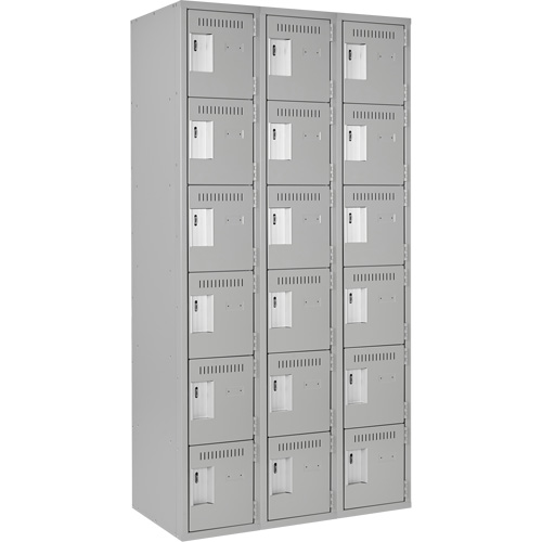 Clean Line Lockerettes, 6 -tier, Bank of 3, 36" x 18" x 72", Steel, Grey, Rivet (Assembled) D. Morneault & Fils
