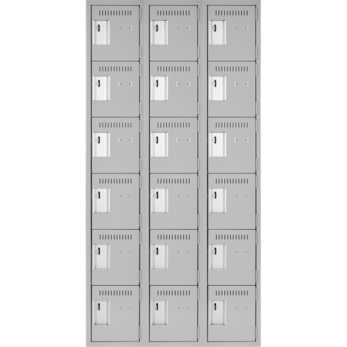 Clean Line Lockerettes, 6 -tier, Bank of 3, 36" x 18" x 72", Steel, Grey, Rivet (Assembled) D. Morneault & Fils