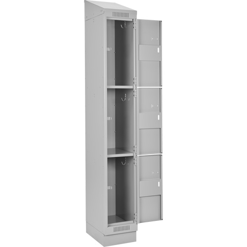 Clean Line Lockers, 3 -tier, Bank of 3, 36" x 18" x 82", Steel, Grey, Rivet (Assembled) D. Morneault & Fils