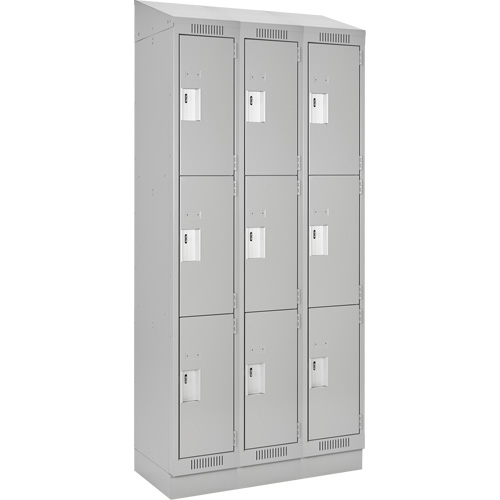 Clean Line Lockers, 3 -tier, Bank of 3, 36" x 18" x 82", Steel, Grey, Rivet (Assembled) D. Morneault & Fils