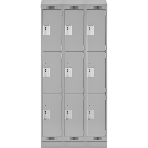 Clean Line Lockers, 3 -tier, Bank of 3, 36" x 18" x 82", Steel, Grey, Rivet (Assembled) D. Morneault & Fils