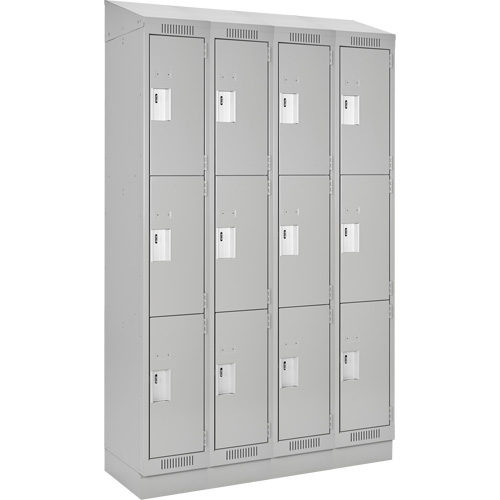 Clean Line Lockers, 3 -tier, Bank of 4, 48" x 18" x 82", Steel, Grey, Rivet (Assembled) D. Morneault & Fils