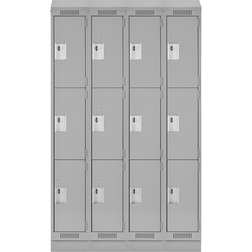 Clean Line Lockers, 3 -tier, Bank of 4, 48" x 18" x 82", Steel, Grey, Rivet (Assembled) D. Morneault & Fils