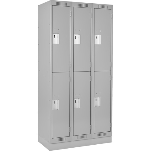 Clean Line Lockers, 2 -tier, Bank of 3, 36" x 18" x 76", Steel, Grey, Rivet (Assembled) D. Morneault & Fils