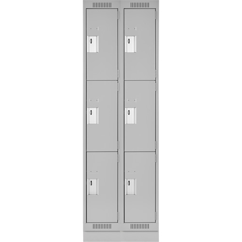 Clean Line Lockers, 3 -tier, Bank of 2, 24" x 18" x 76", Steel, Grey, Rivet (Assembled) D. Morneault & Fils
