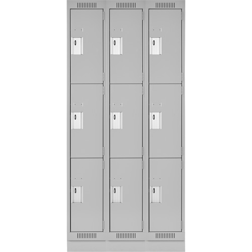 Clean Line Lockers, 3 -tier, Bank of 3, 36" x 18" x 76", Steel, Grey, Rivet (Assembled) D. Morneault & Fils