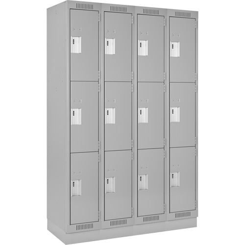 Clean Line Lockers, 3 -tier, Bank of 4, 48" x 18" x 76", Steel, Grey, Rivet (Assembled) D. Morneault & Fils