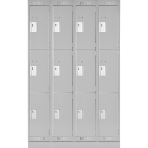 Clean Line Lockers, 3 -tier, Bank of 4, 48" x 18" x 76", Steel, Grey, Rivet (Assembled) D. Morneault & Fils