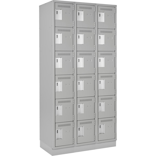 Clean Line Lockerette, 6 -tier, Bank of 3, 36" x 18" x 76", Steel, Grey, Rivet (Assembled) D. Morneault & Fils